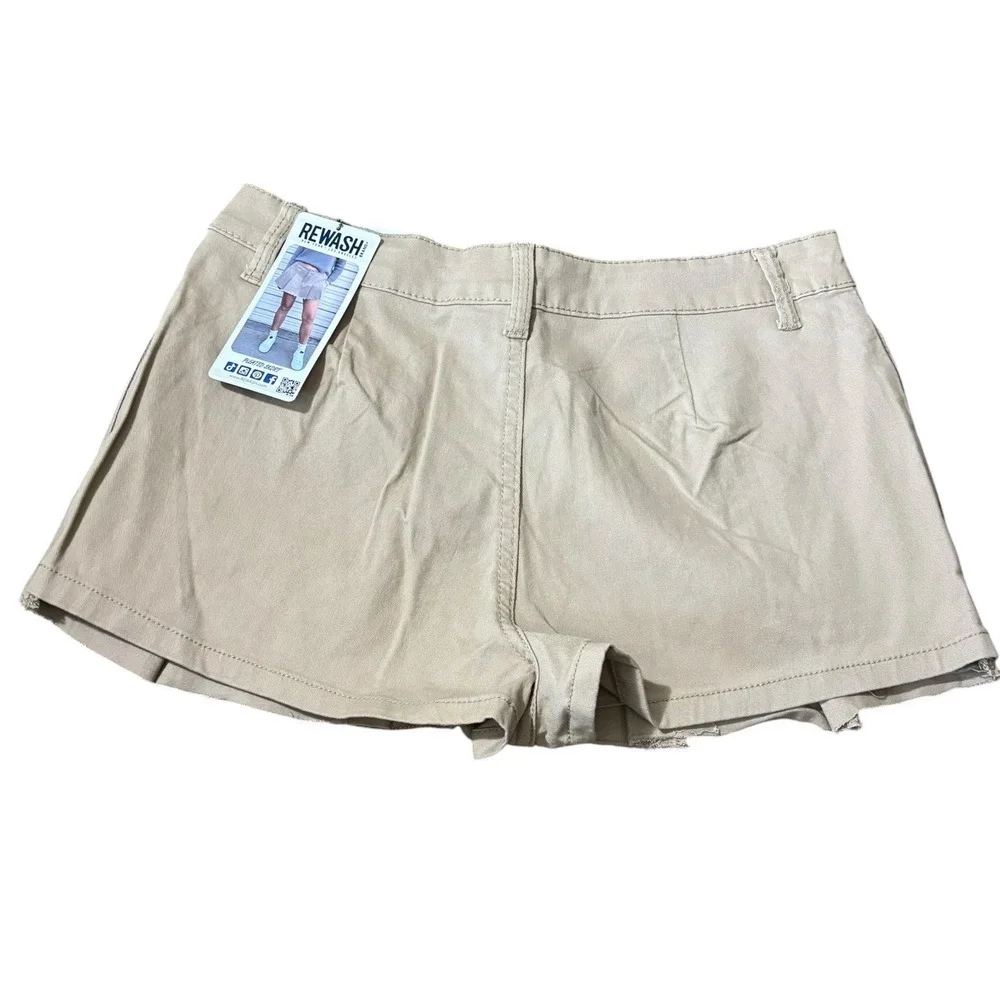 Rewash Womens Khaki Pleated Skort Tan Raw Hem High Rise‎ Cotton Stretch Gorpcore